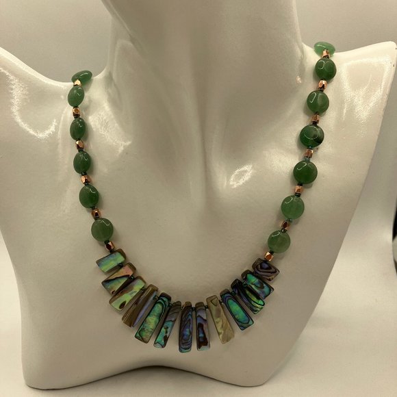 NEW Abalone Paua Natural Shell Graduated Necklace + Aventurine, Copper 20 inches - Picture 6 of 8